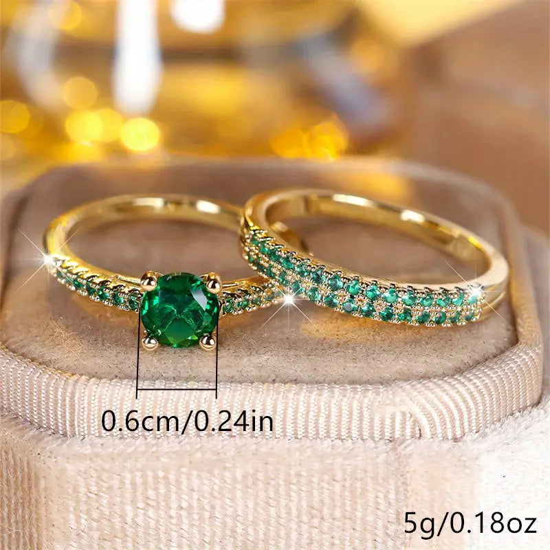 Duo-ringsett med gullsmaragd