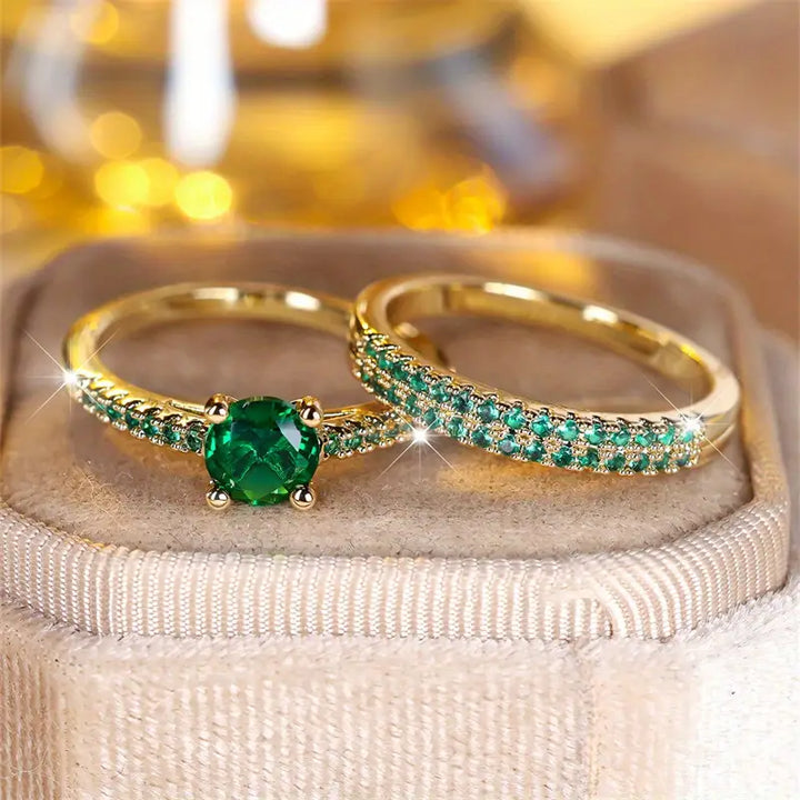 Duo-ringsett med gullsmaragd