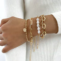 Gyllen perle-charm-armbåndsett