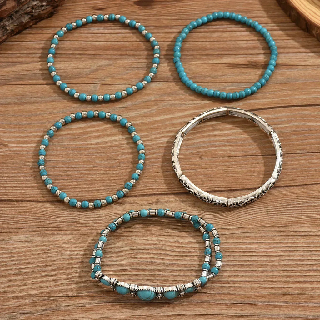 Boho-armbåndsett med turkise perler