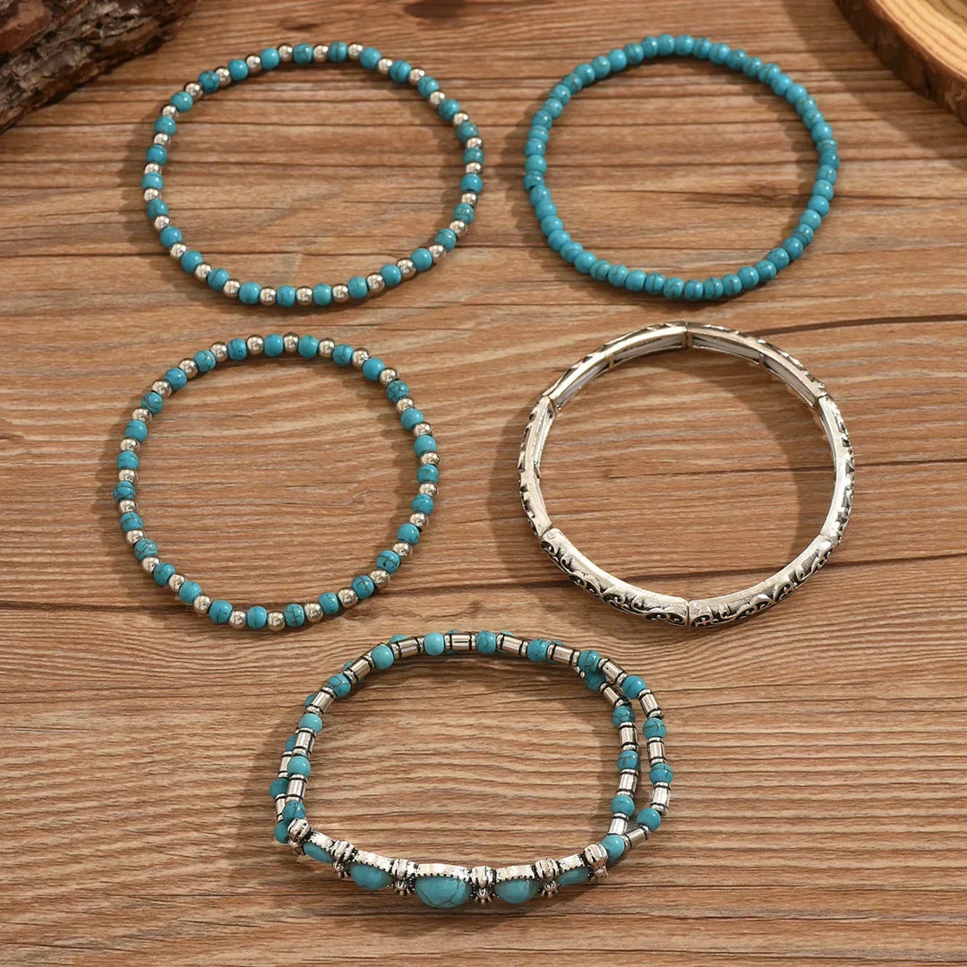 Boho-armbåndsett med turkise perler