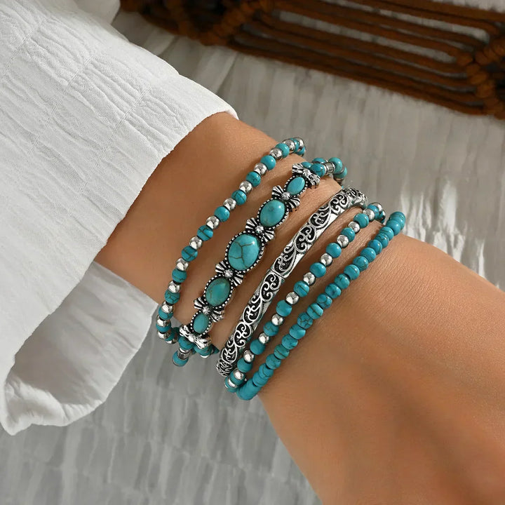 Boho-armbåndsett med turkise perler