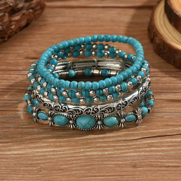 Boho-armbåndsett med turkise perler