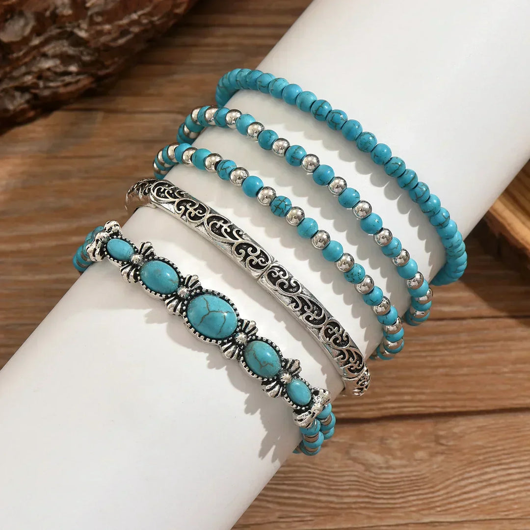 Boho-armbåndsett med turkise perler