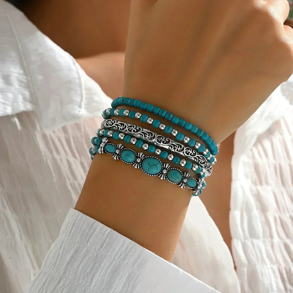 Boho-armbåndsett med turkise perler