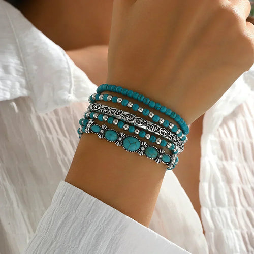 Boho-armbåndsett med turkise perler