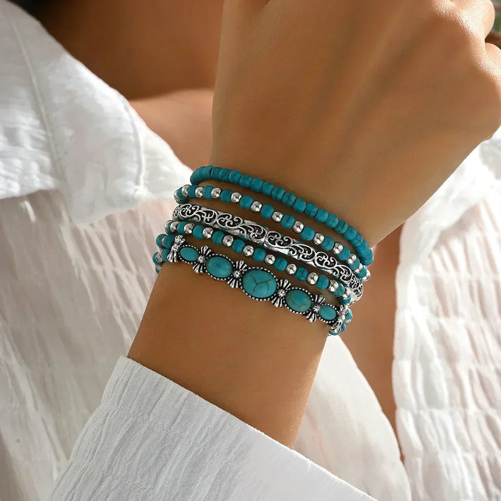 Boho-armbåndsett med turkise perler