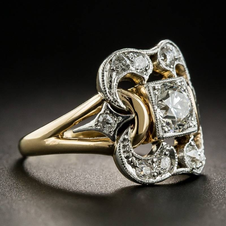 Klassisk gullring med vintage zirkonia
